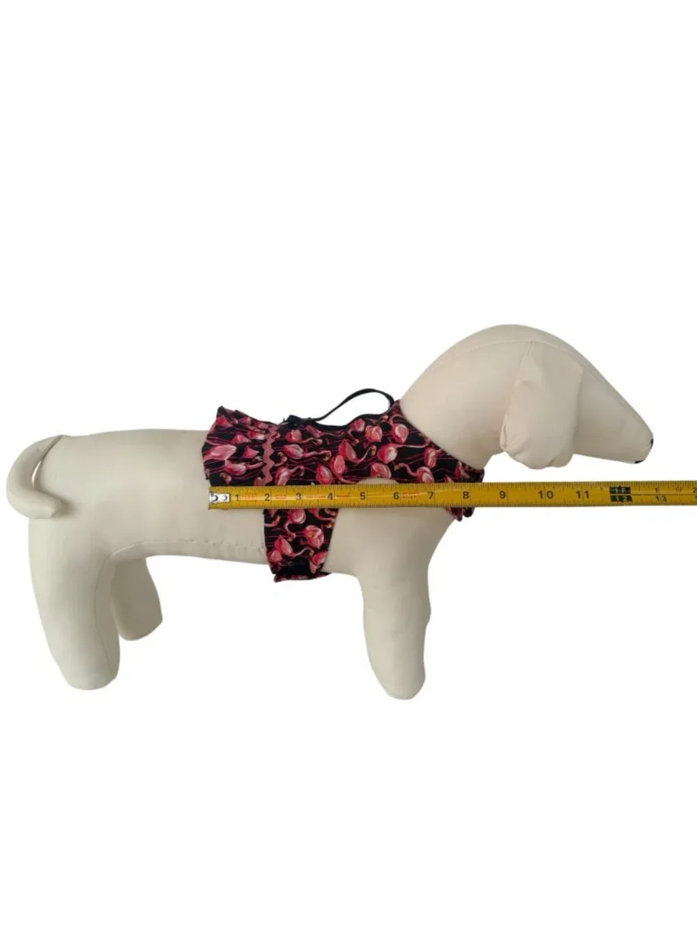 Handmade Small Dog Adjustable Dress Outfit w Harness Flamingo Black Pink Print
